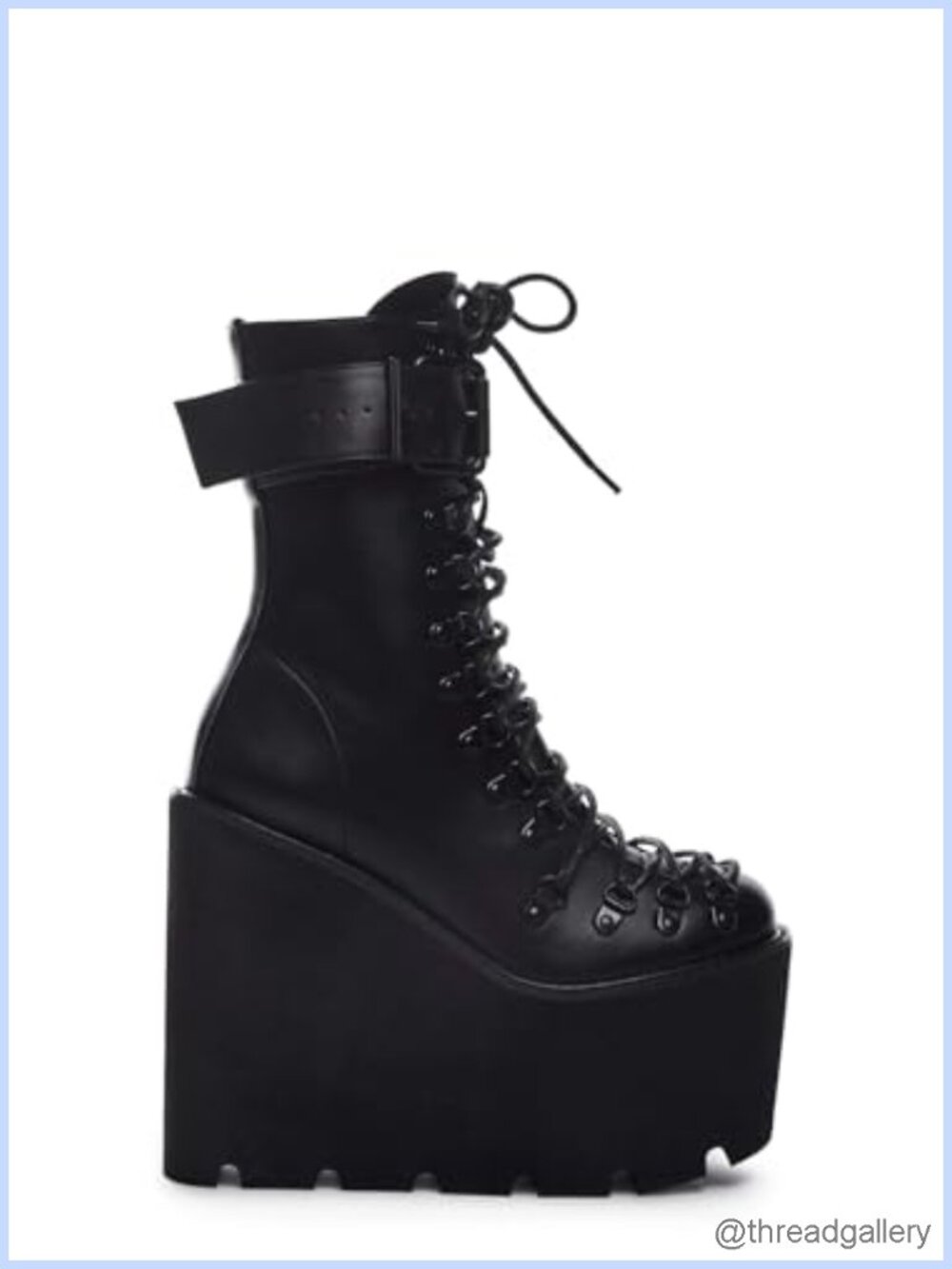 Vegan Leather Platform Boots Lace-Up Mid-Calf Combat Wedge